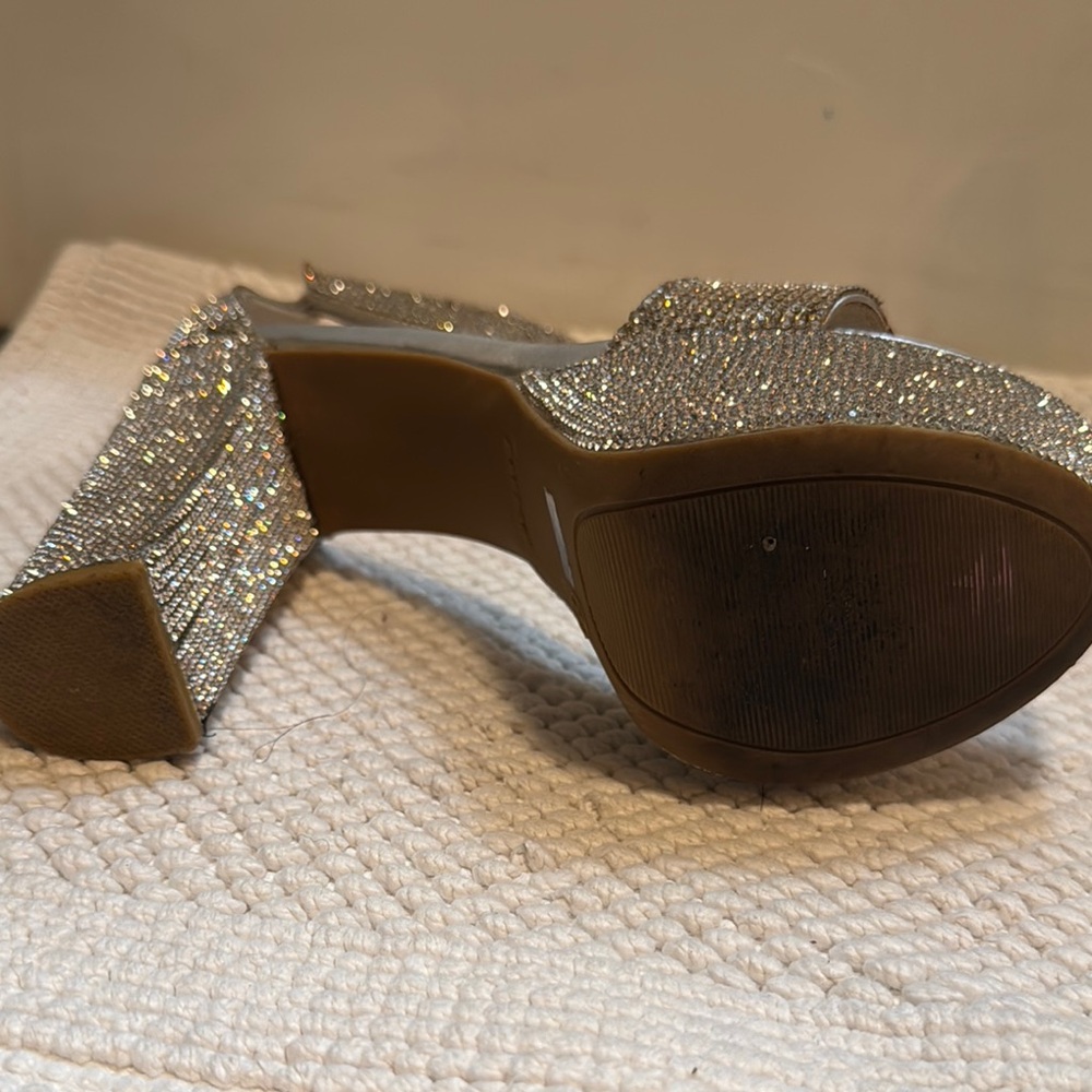 BAMBOO Silver Rhinestone Sparkly High Platform Heeled Sandals 8 - Picture 13 of 13